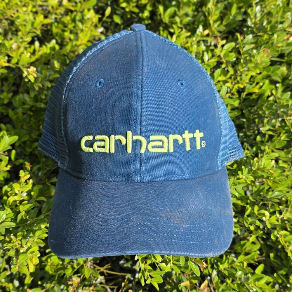 Carhartt Canvas Mesh-Back Logo Graphic Cap Snapback Blue Green Adjustable Unisex